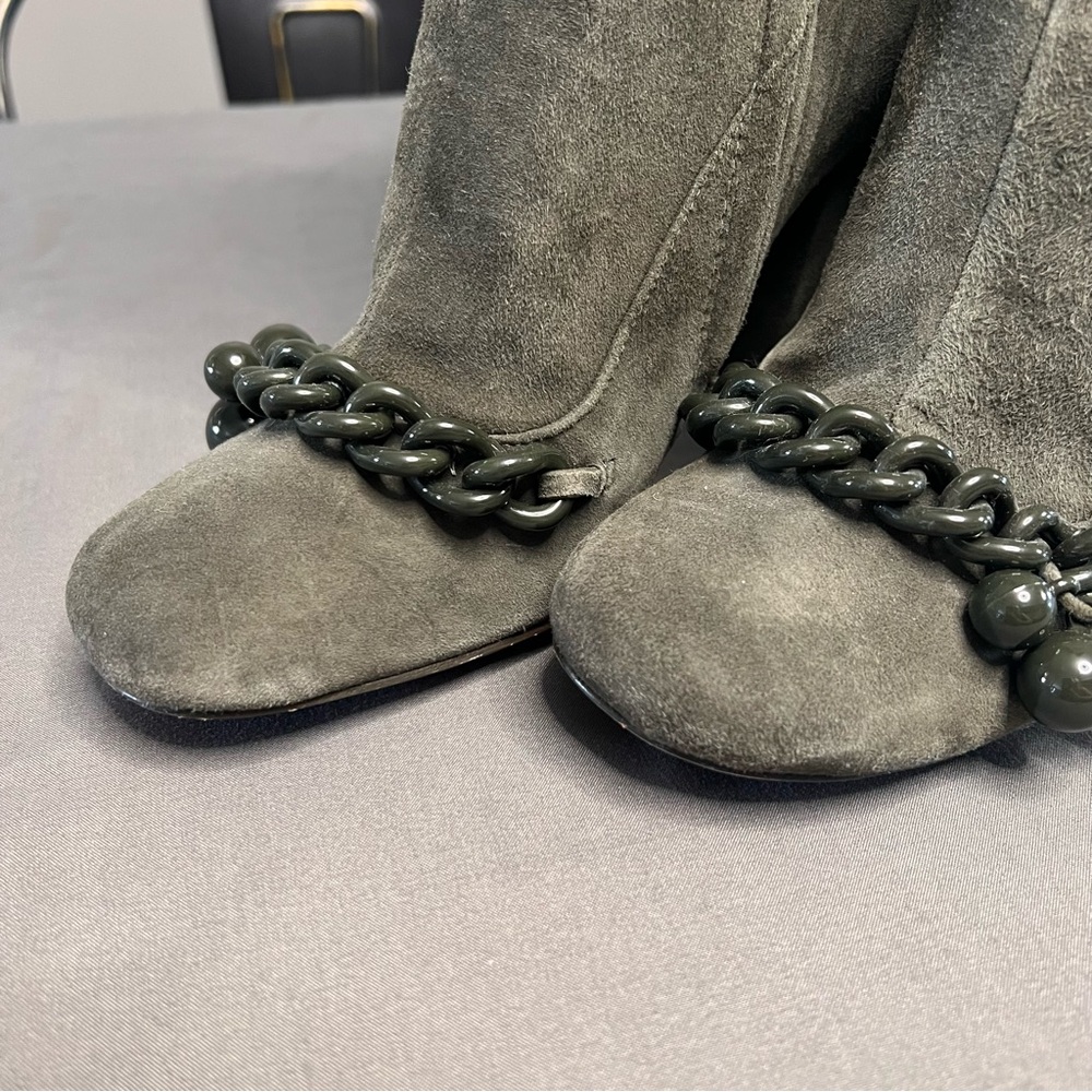 Women's Knee-High Suede Block Heel Boots in Dark Olive - Picture 2 of 15